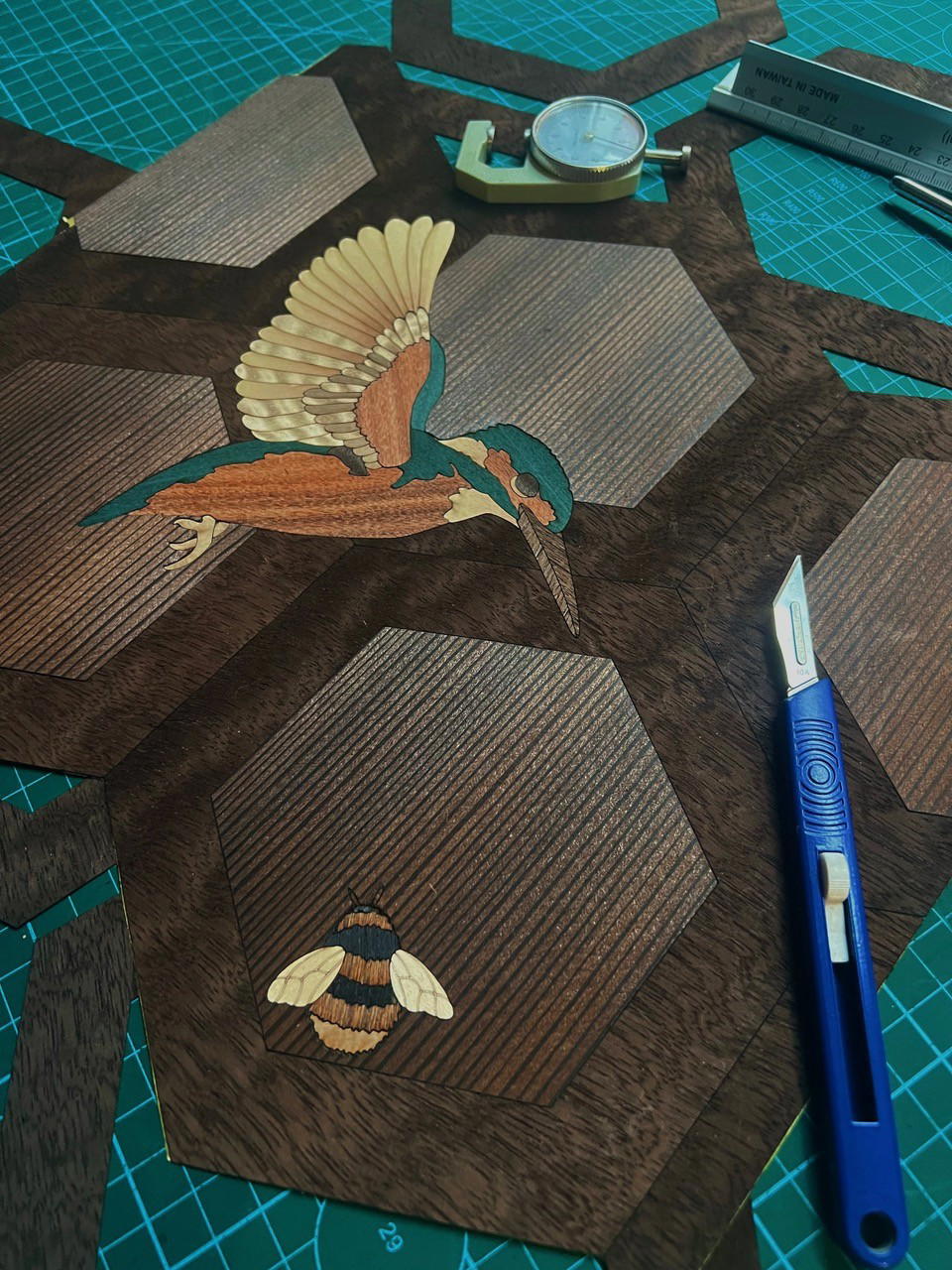 Carl Fox, Kingfisher, Wood Marquetry