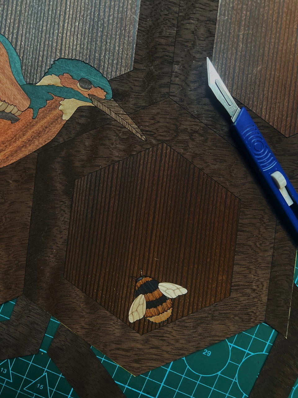 Carl Fox, Kingfisher, Wood Marquetry